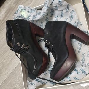 Lucky Brand Booties Black Suede Platform LK-Cendara Ankle Boot 7.5M